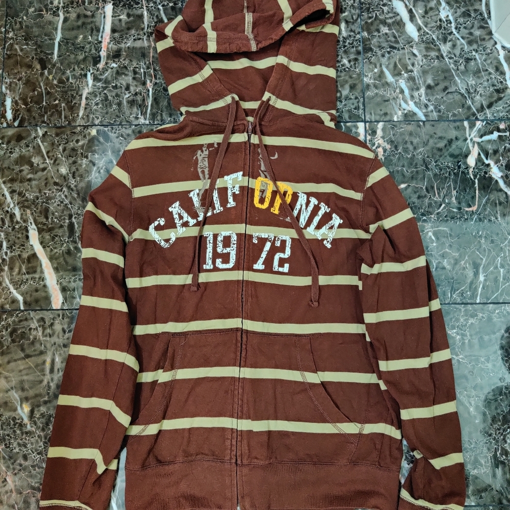 California Striped Brown Zip Up Hoodie